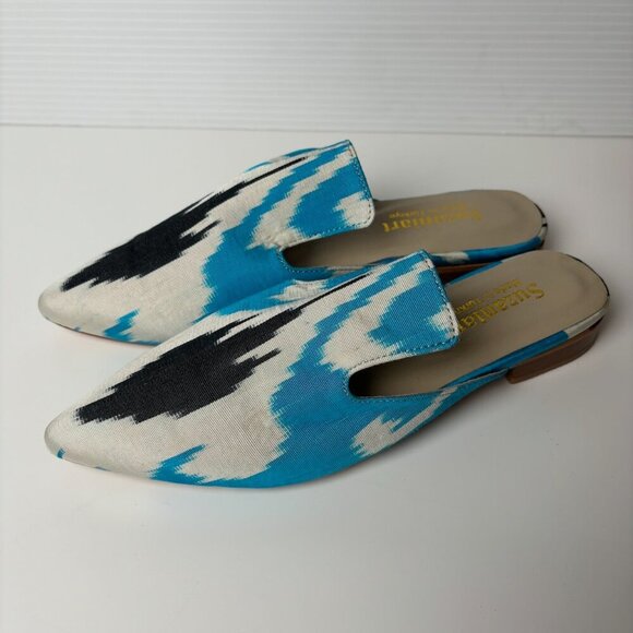 SUZANI ART Ikat Mules Slippers Shoes Blue Women Size 39 EU/8.5 US Turkey Artsy - Picture 1 of 12